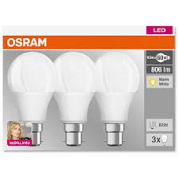 Picture of OSRAM 60W GLS LED BULB  BC 3PK