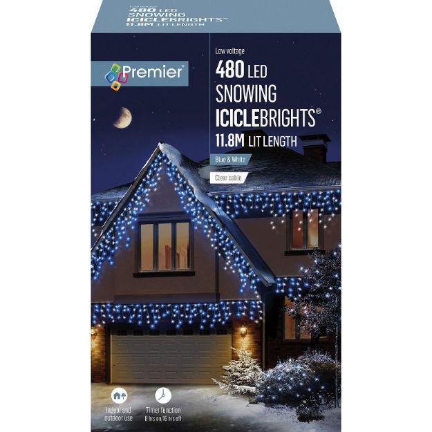 Picture of ICICLE LIGHTS- 480 LED SNOWING ICICLEBRIGHTS WITH TIMER - BLUE WHITE