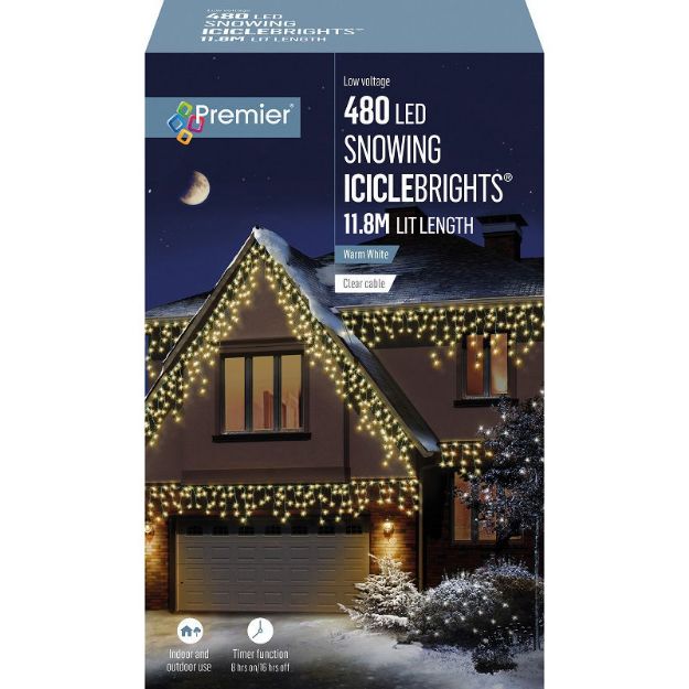 Picture of ICICLE LIGHTS - 480 LED SNOWING ICICLEBRIGHTS WITH TIMER - WARM WHITE