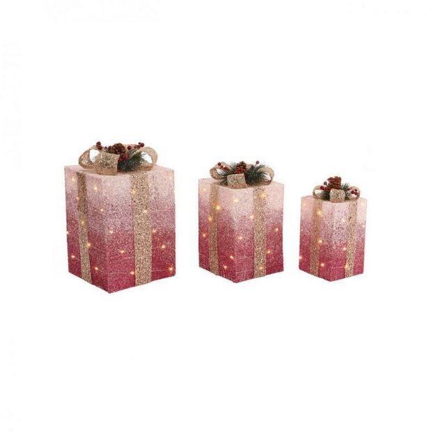 Picture of LED SET OF 3 GIFT BOXES - PINK OMBRE
