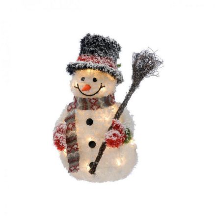 Picture of LED Lit Tinsel Snowman with Broom - 50cm
