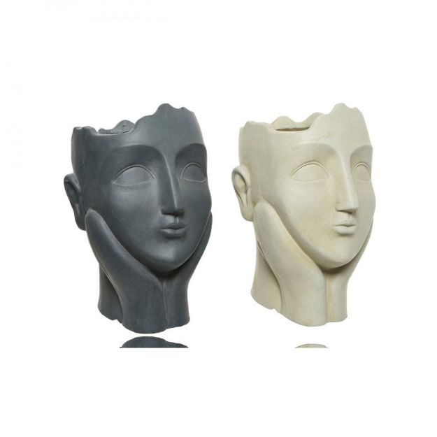 Picture of FIBRECLAY LADY FACE PLANTER - 2ASST. BK/CREAM