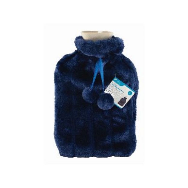 Picture of 2L HOT WATER BOTTLE PLUSH FAUX FUR COVER- NAV