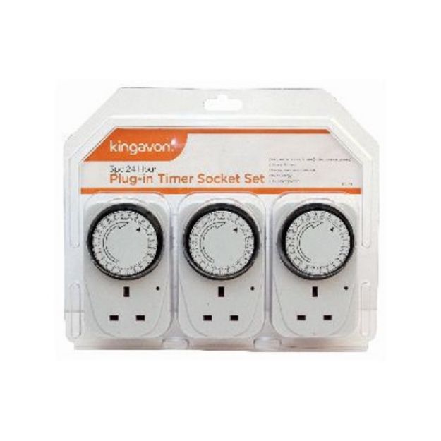 Picture of 3PC 24 HOUR PLUG IN TIMER SOCKET SET